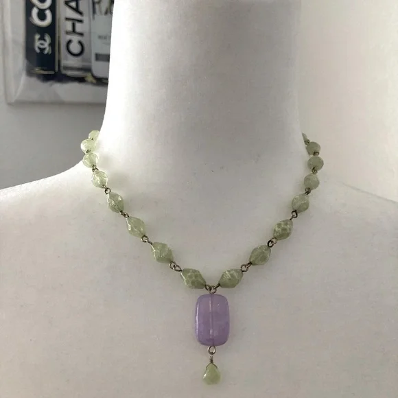Monet Vintage Green Stones Necklace - Picture 1 of 3